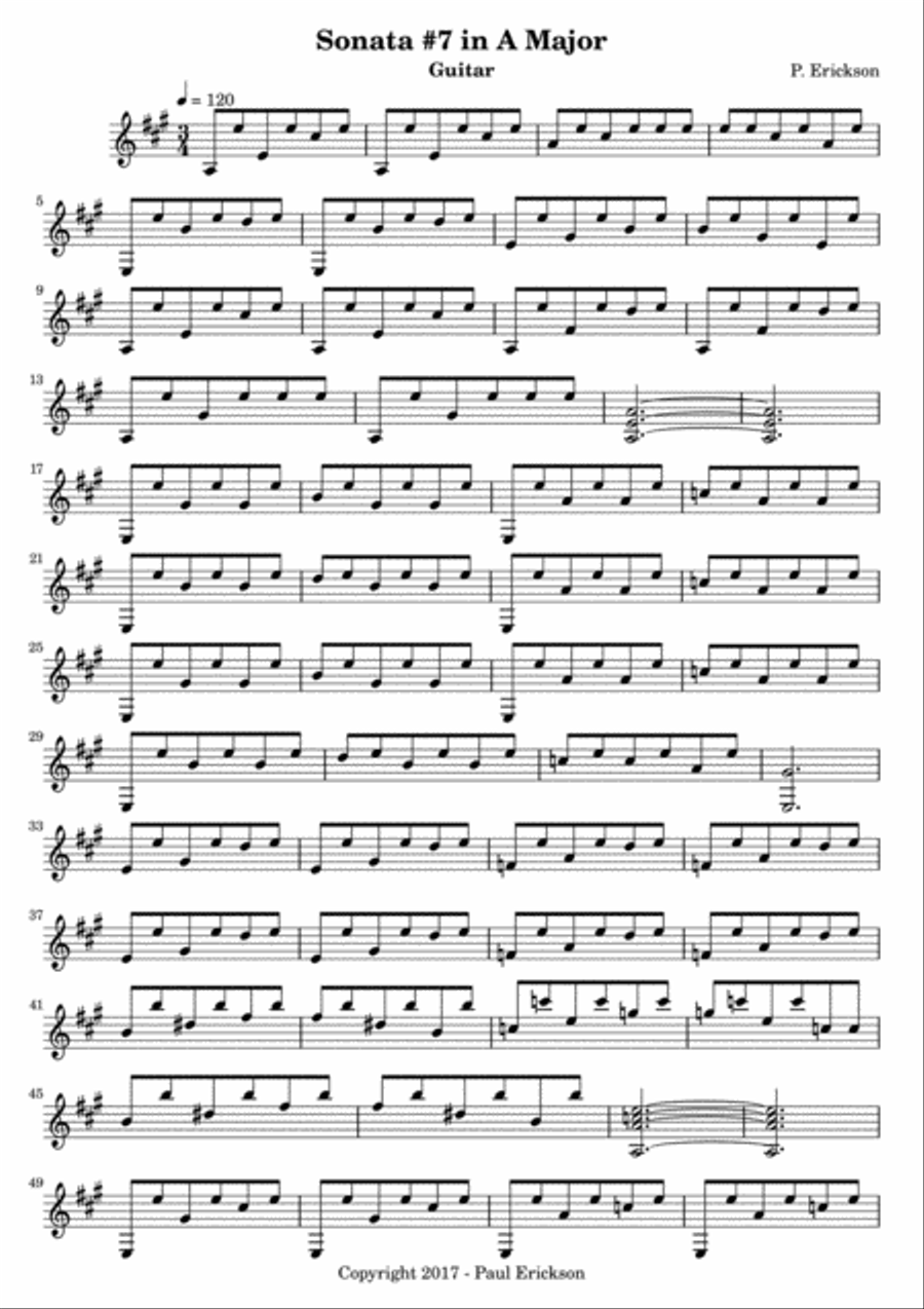Sonata No. 7 in A Major Sonata No. 7 in A Major Classical Guitar scores gallery preview page 1