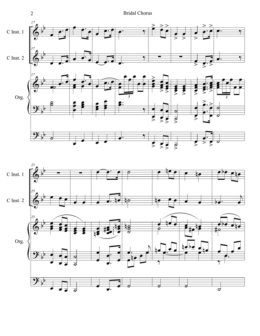 Bridal Chorus (Duet for C-Instruments - Organ Accompaniment) Flute scores gallery preview page 3