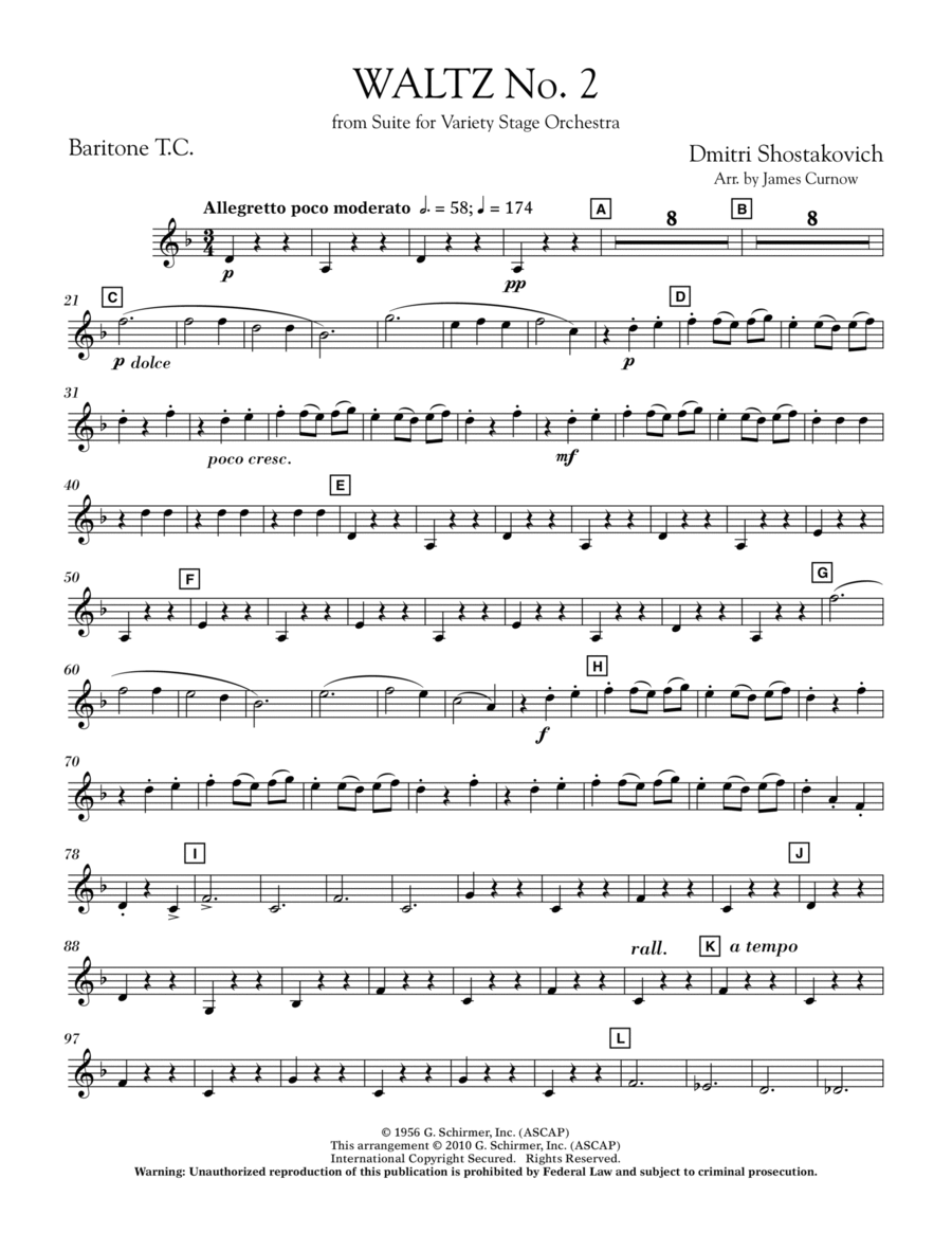 Waltz No. 2 (from Suite For Variety Stage Orchestra) - Baritone T.C.