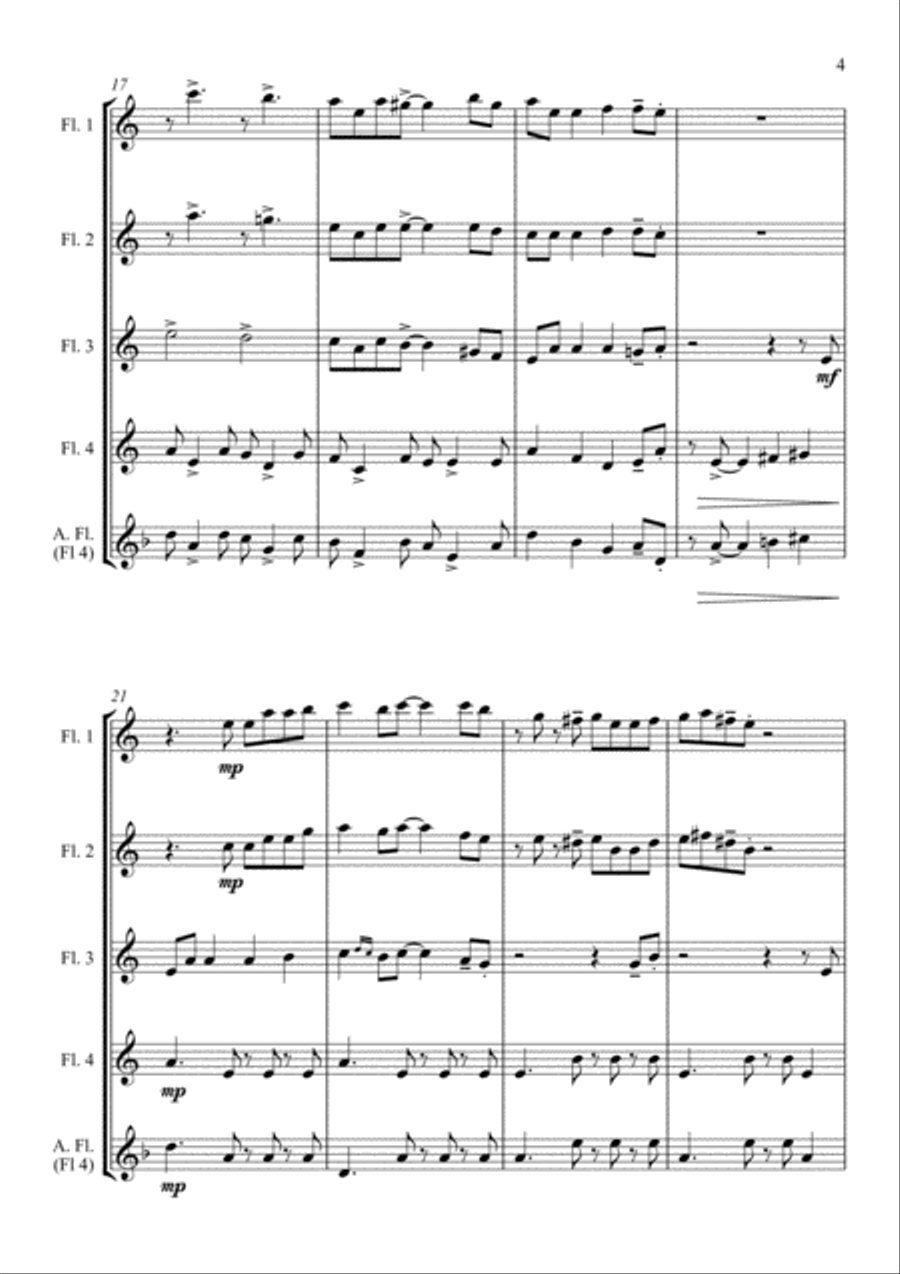 Johnny Swings On Home (When Johnny Comes Marching Home) - for Flute Quartet Flute Quartet scores gallery preview page 5