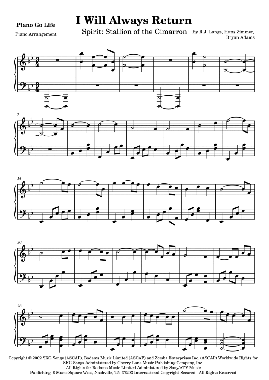 I Will Always Return Piano Solo scores gallery preview page 1