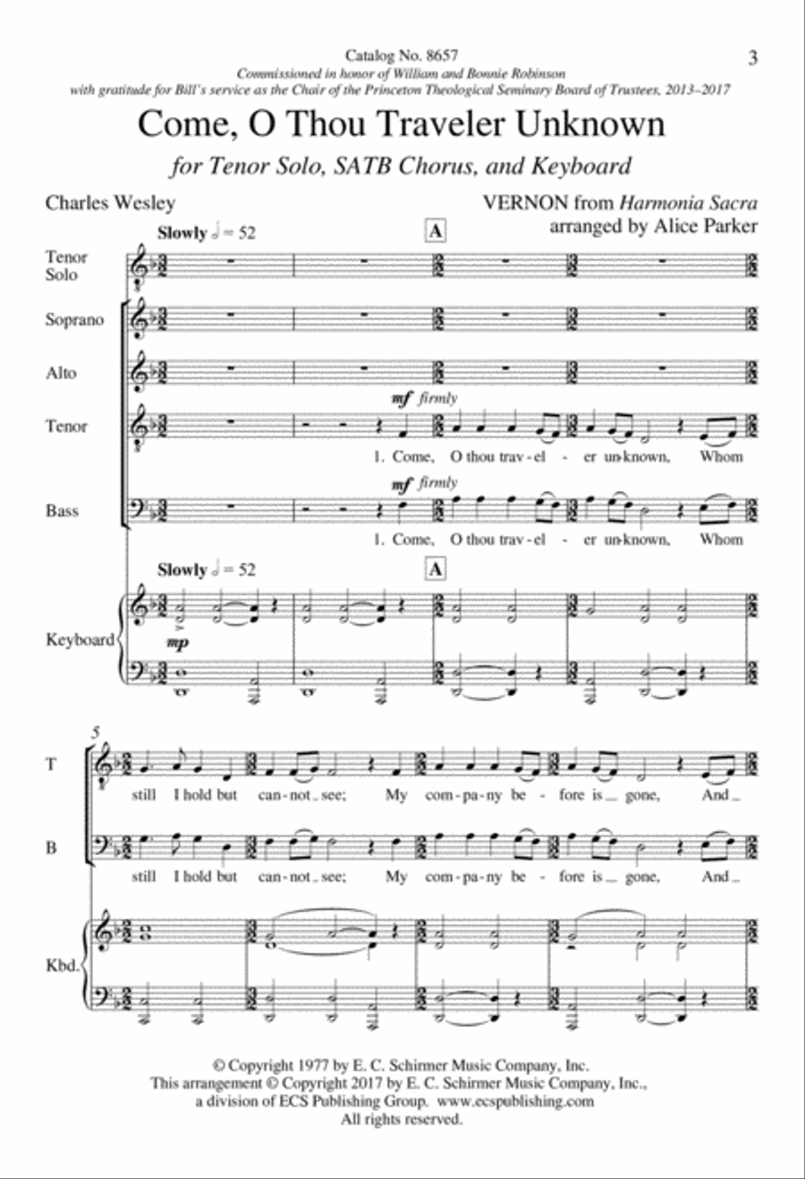 Come, O Thou Traveler Unknown 4-Part scores gallery preview page 3
