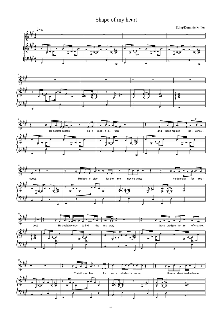 Shape Of My Heart Piano Solo scores gallery preview page 1