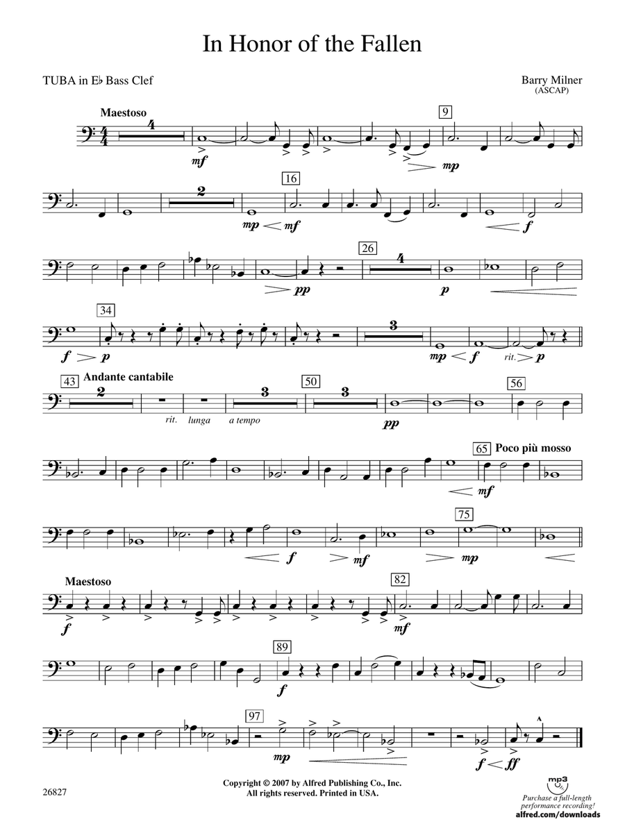 In Honor of the Fallen: (World Part) E-flat Tuba B.C.
