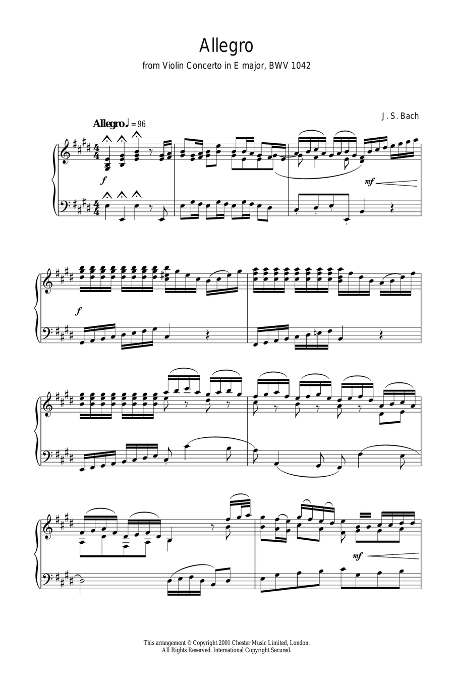 Allegro From Violin Concerto In E Major, Bwv 1042 Violin Solo scores gallery preview page 1