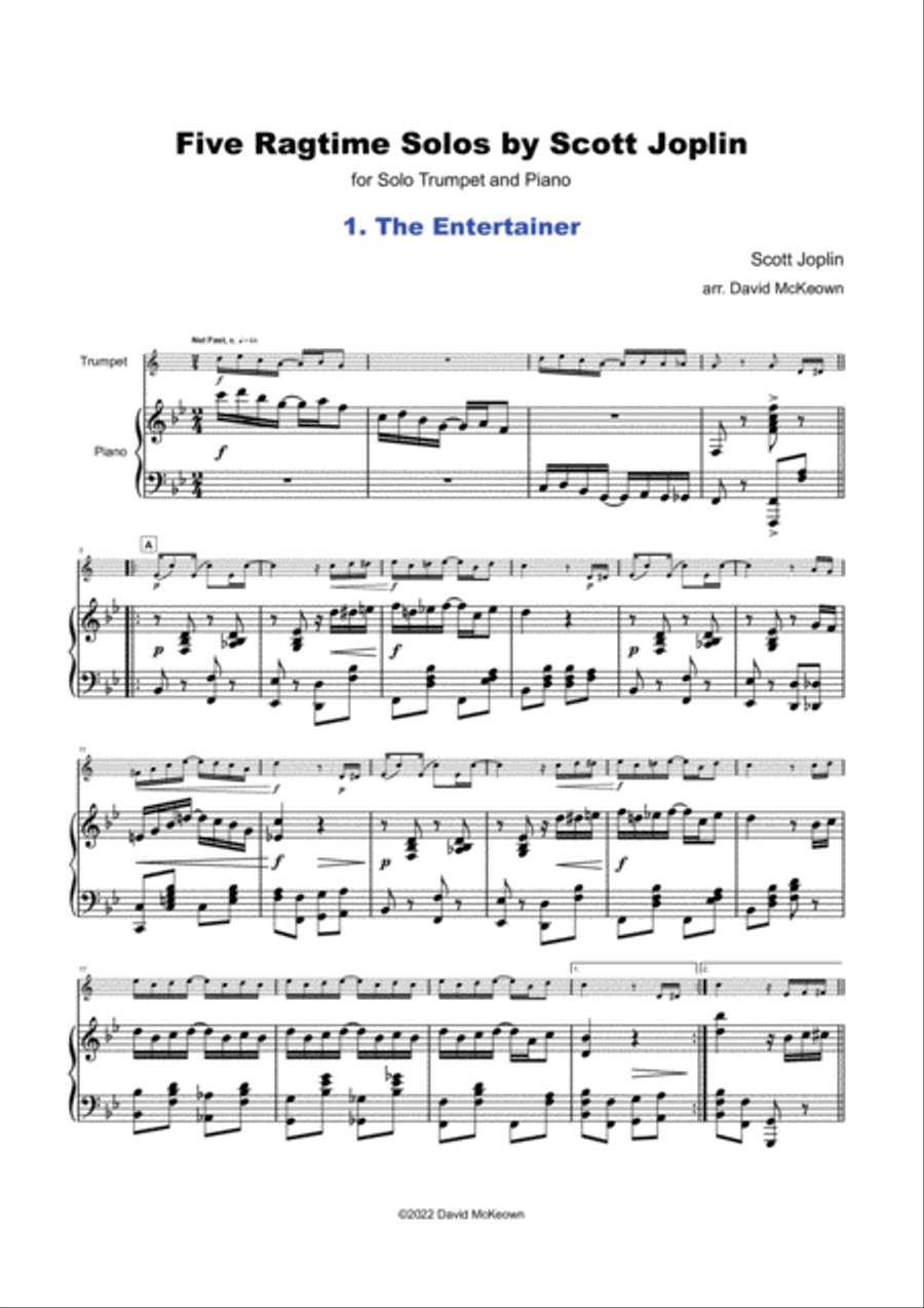 Five Ragtime Solos by Scott Joplin for Trumpet and Piano B-Flat Trumpet scores gallery preview page 2