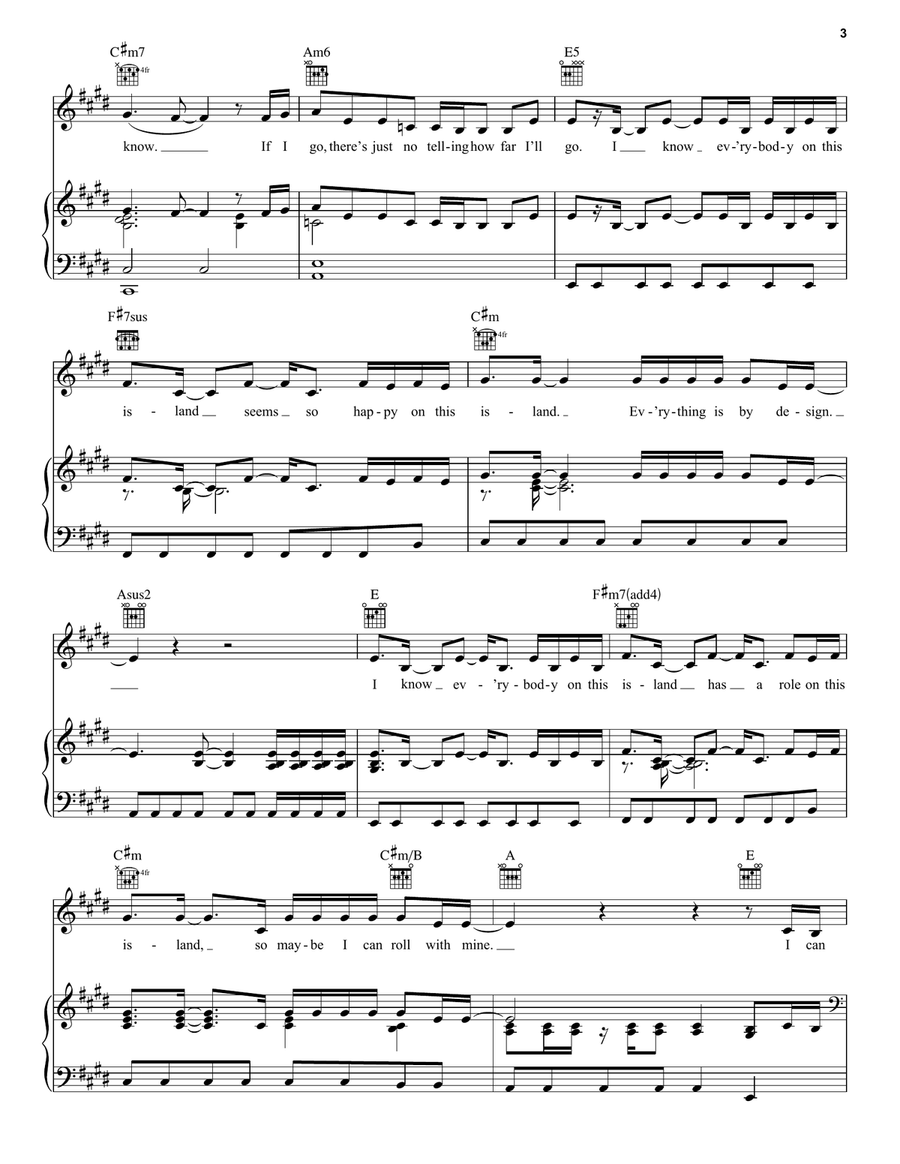 How Far I'll Go (from Moana) Piano, Vocal, Guitar scores gallery preview page 3