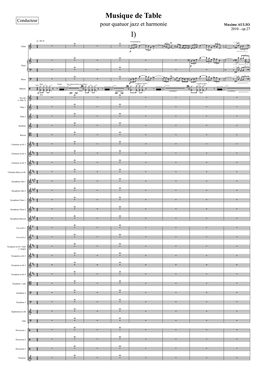 Musique de Table (Tafelmusik), for jazz quartet & wind band - score