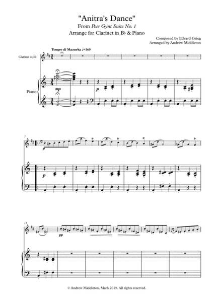 "Anitra's Dance" from Peer Gynt arranged for Clarinet and Piano image number null