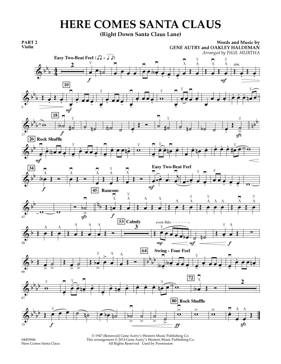 Here Comes Santa Claus (Right Down Santa Claus Lane) - Pt.2 - Violin Concert Band scores gallery preview page 1