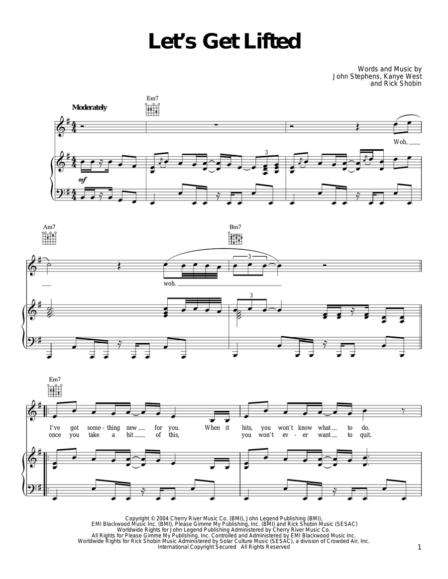 Let's Get Lifted Piano, Vocal, Guitar scores gallery preview page 1