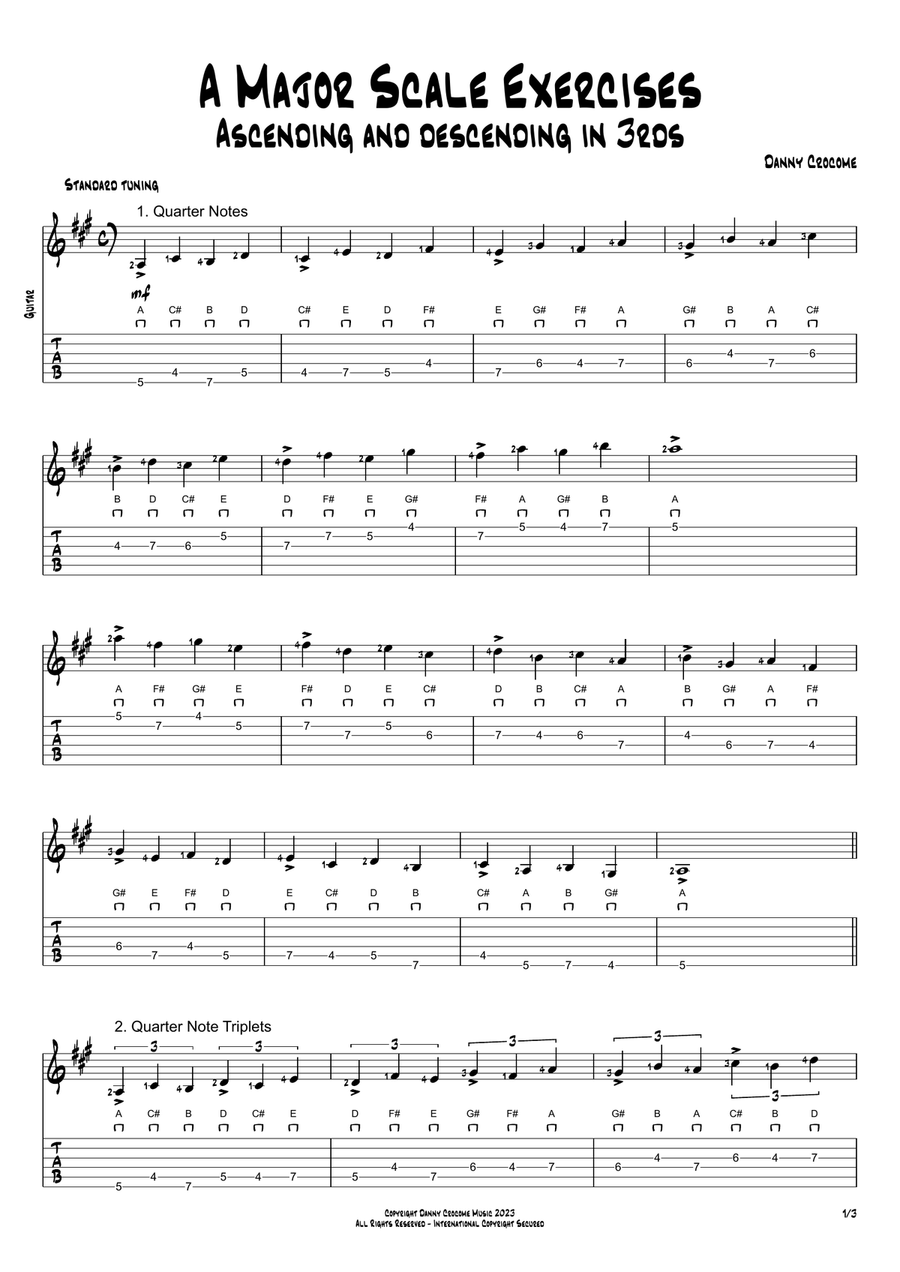 A Major Scale Exercises - Ascending and Descending in 3rds Acoustic Guitar scores gallery preview page 1