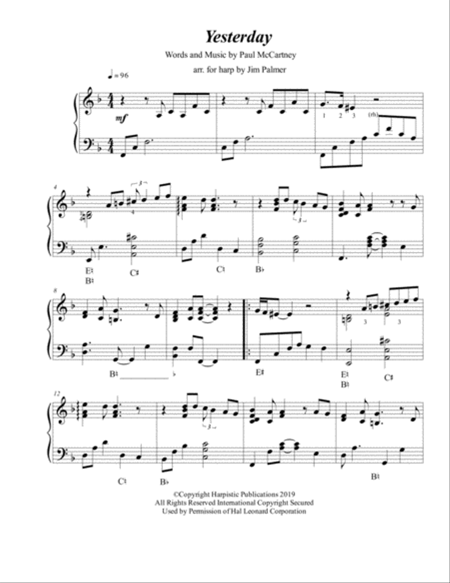 Yesterday Harp scores gallery preview page 1