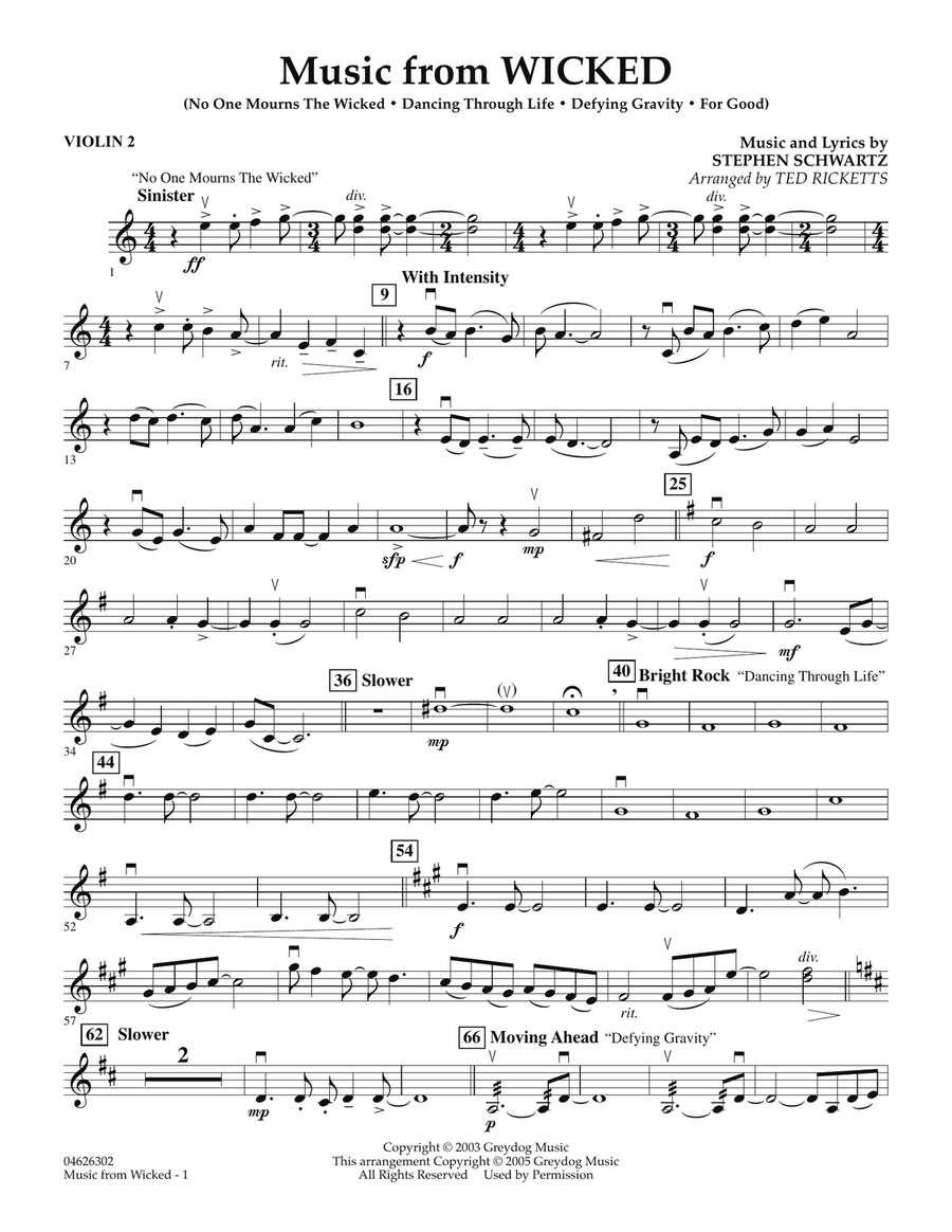 Music from Wicked - Violin 2 Orchestra scores gallery preview page 1