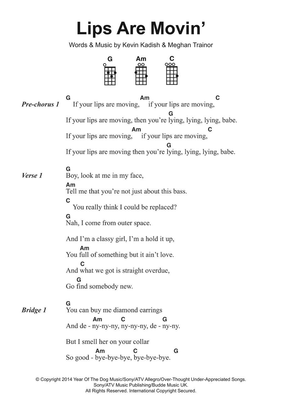 Lips Are Movin' Piano, Vocal, Guitar scores gallery preview page 1