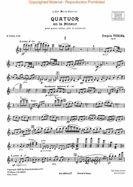 Piano Quartet in A Minor, Op. 67 by Joaquin Turina Piano Quartet - Sheet Music