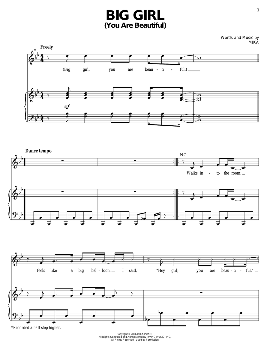Big Girl (You Are Beautiful) Piano, Vocal, Guitar scores gallery preview page 1