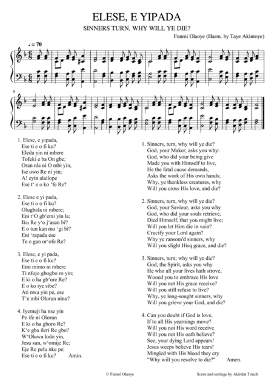 Sinners turn, why will you die? Choir scores gallery preview page 1