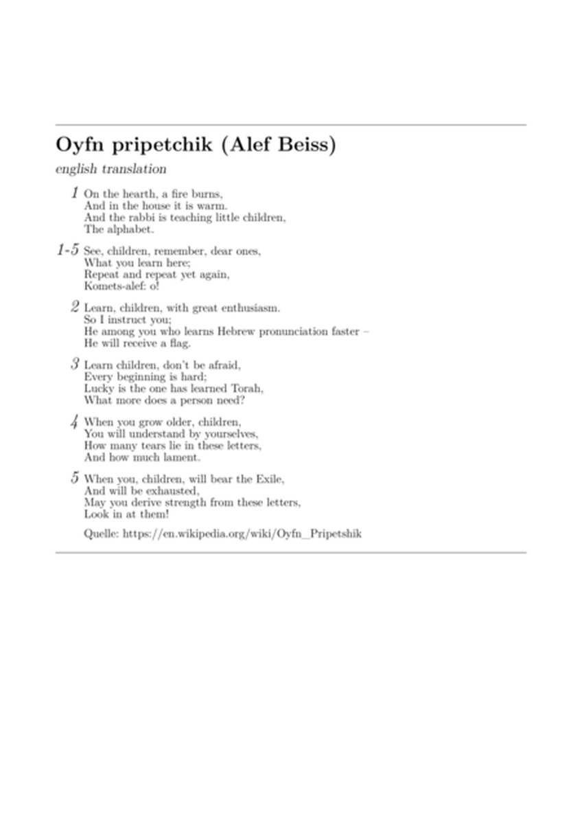 Oyfn pripetchik (Alef Beiss; multiple versions) image number null