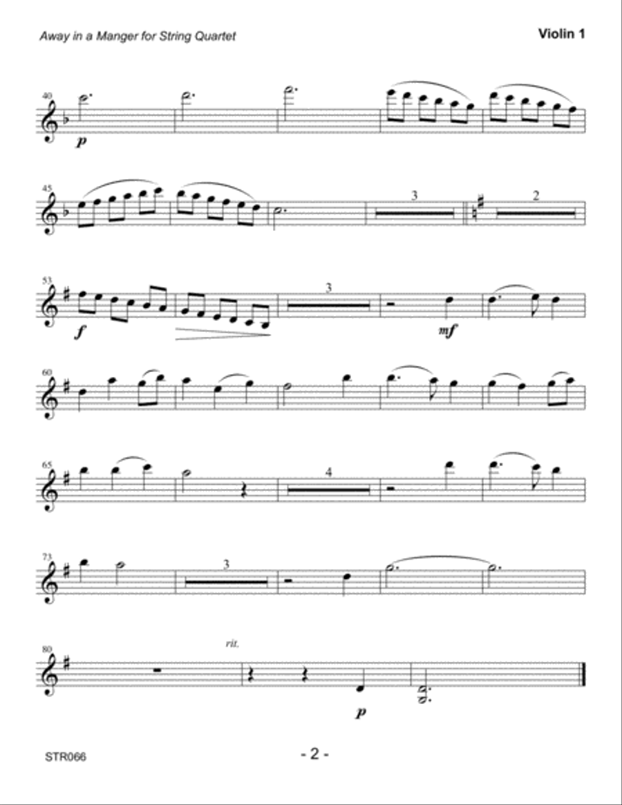 AWAY IN A MANGER for STRING QUARTET (unaccompanied) A Cappella scores gallery preview page 6