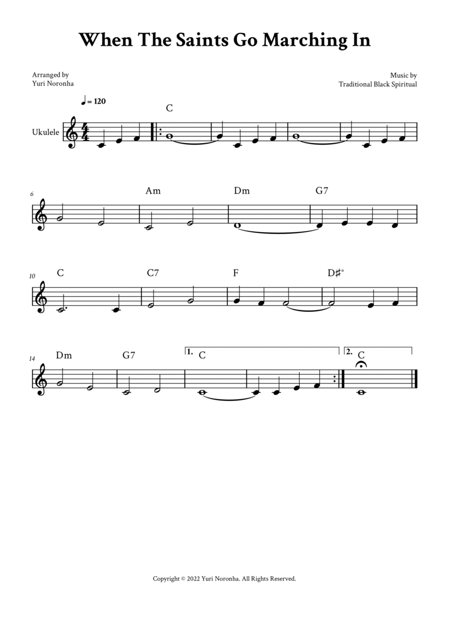 When The Saints Go Marching In - For Ukulele (C with Chords) Ukulele scores gallery preview page 1