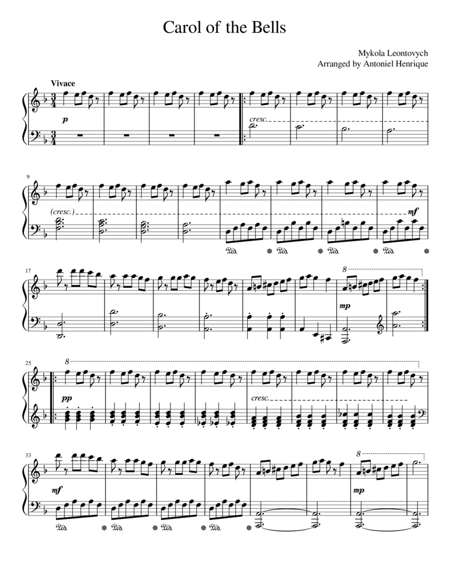 Carol of the Bells Piano Solo scores gallery preview page 1