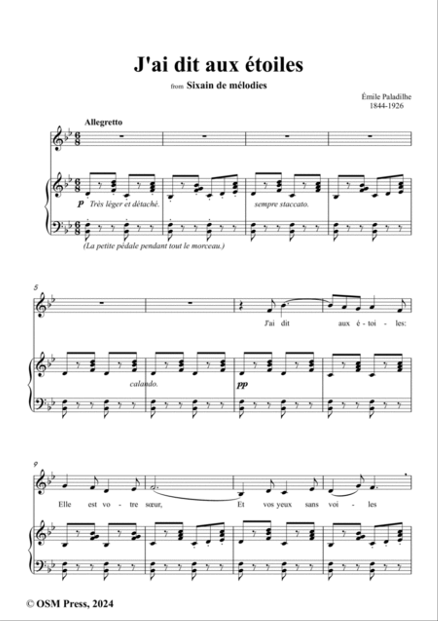 Paladilhe-J'ai dit aux étoiles(Sérénade),in B flat Major Voice scores gallery preview page 2