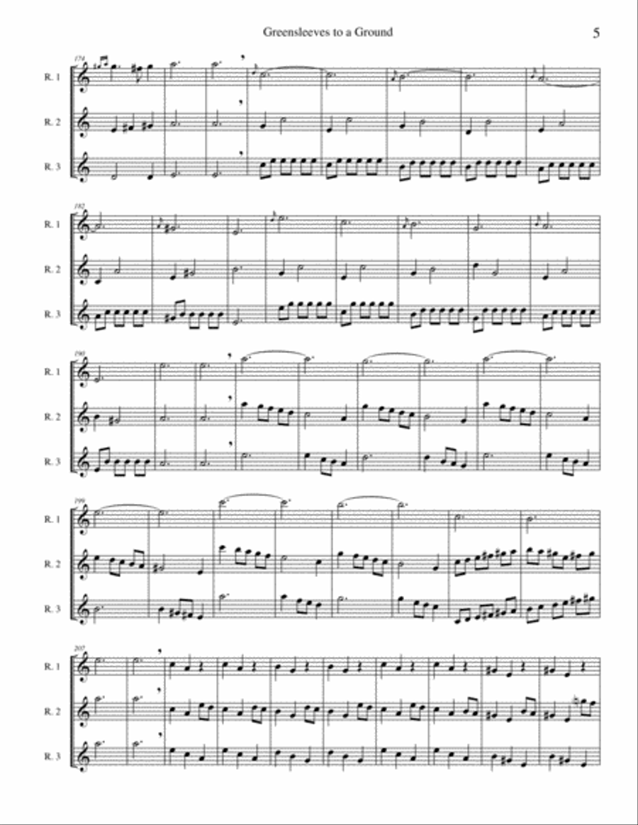 Greensleeves to a Ground - recorder or flute trio Small Ensemble scores gallery preview page 5