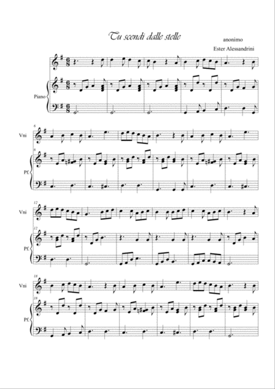 Tu scendi dalle stelle. Violino e pianoforte Violin Solo scores gallery preview page 1