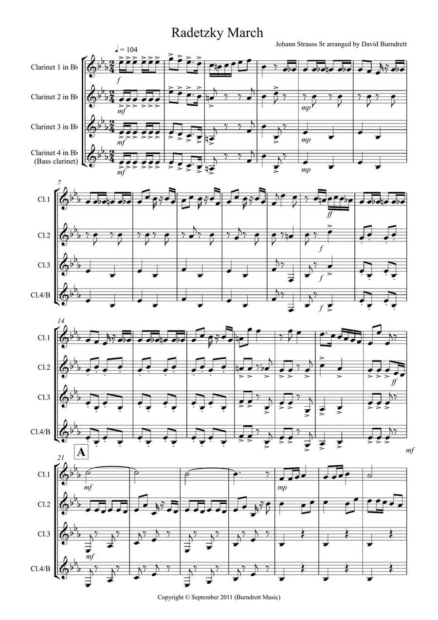 Radetzky March for Clarinet Quartet Clarinet Quartet scores gallery preview page 1