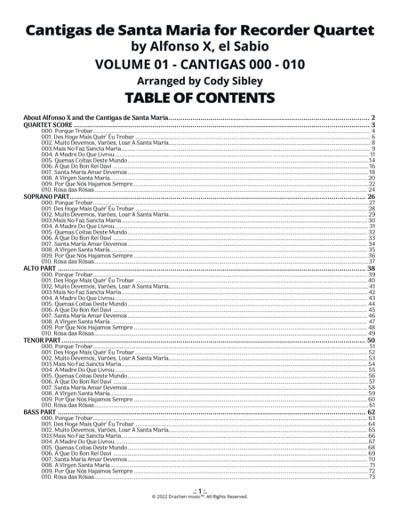 Cantigas de Santa Maria for Recorder Quartet Volume 01 image number null