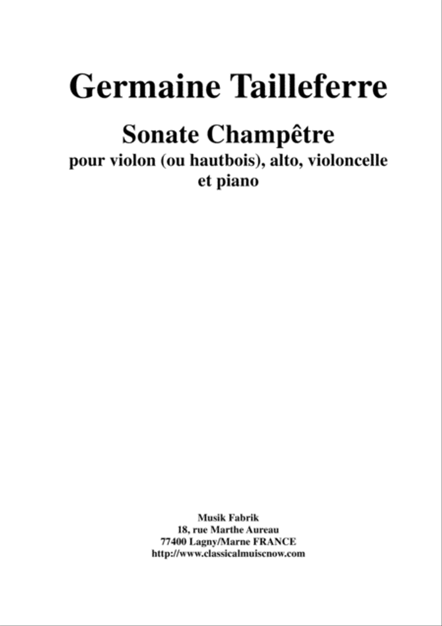 Germaine Tailleferre: Sonate Champêtre for violin (or oboe), violin, violoncello and piano Small Ensemble scores gallery preview page 1