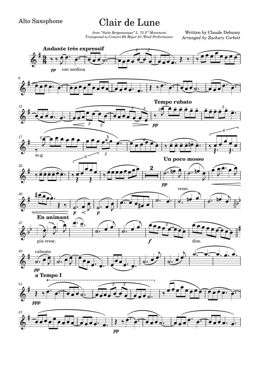 Clair de Lune Clair de Lune Alto Saxophone scores gallery preview page 1