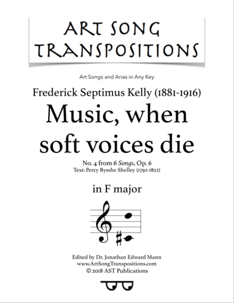 KELLY: Music, when soft voices die, Op. 6 no. 4 (transposed to F major) Voice scores gallery preview page 1