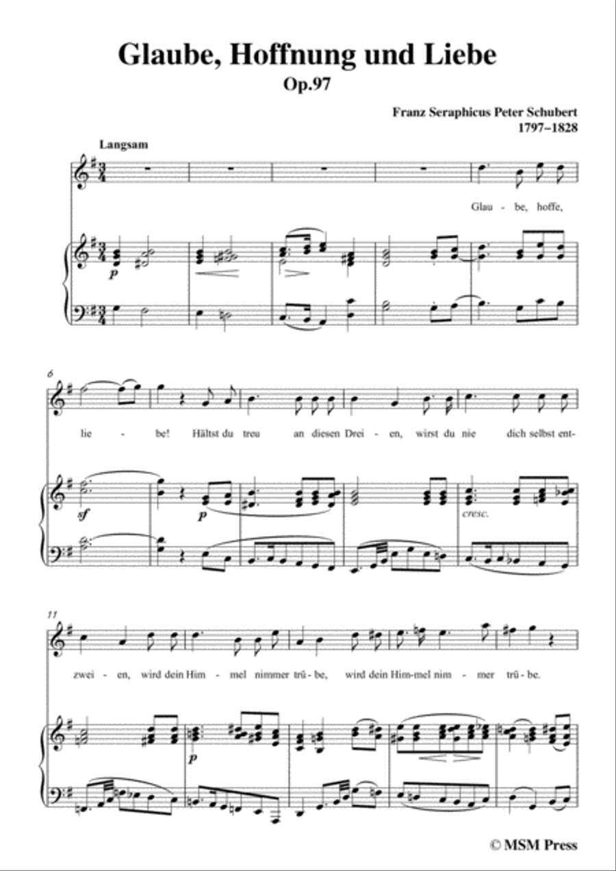 Schubert-Glaube,Hoffnung und Liebe,Op.97,in G Major,for Voice&Piano Voice scores gallery preview page 3