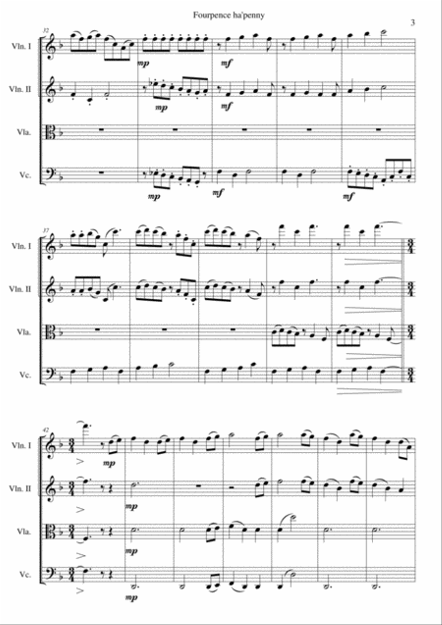 Fourpence ha'penny or Variations on Frère Jacques for string quartet String Quartet scores gallery preview page 3