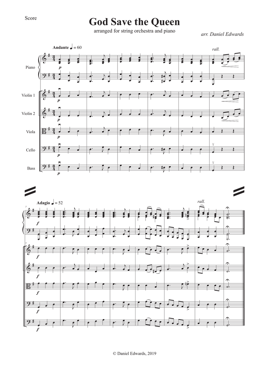 God Save the Queen - arranged for string orchestra and piano String Orchestra scores gallery preview page 1