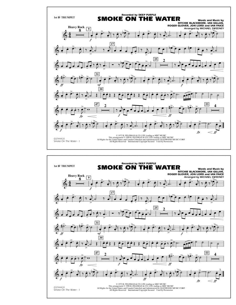 Smoke On The Water - 1st Bb Trumpet Marching Band scores gallery preview page 1