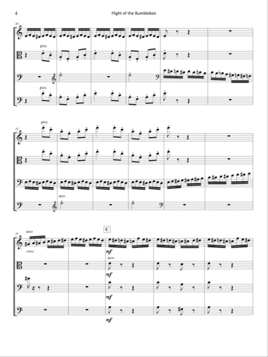 Rimsky-Korsakov - Flight of the Bumblebee for violin, viola, cello, and double bass Small Ensemble scores gallery preview page 4