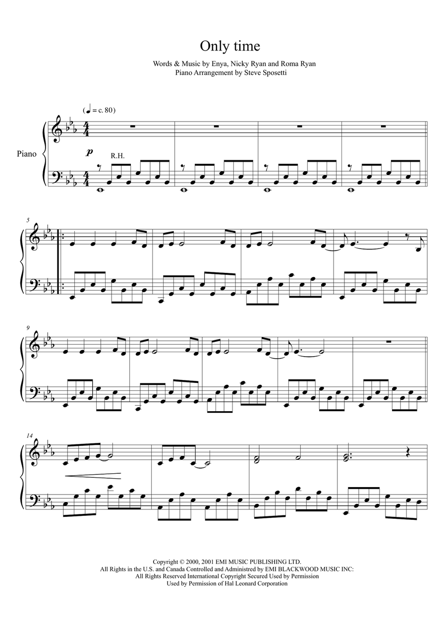 Only Time Easy Piano scores gallery preview page 1