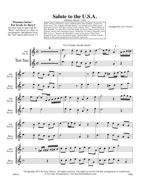 Salute to the USA (Arrangements Level 3-5 for TENOR SAX + Written Acc) image number null