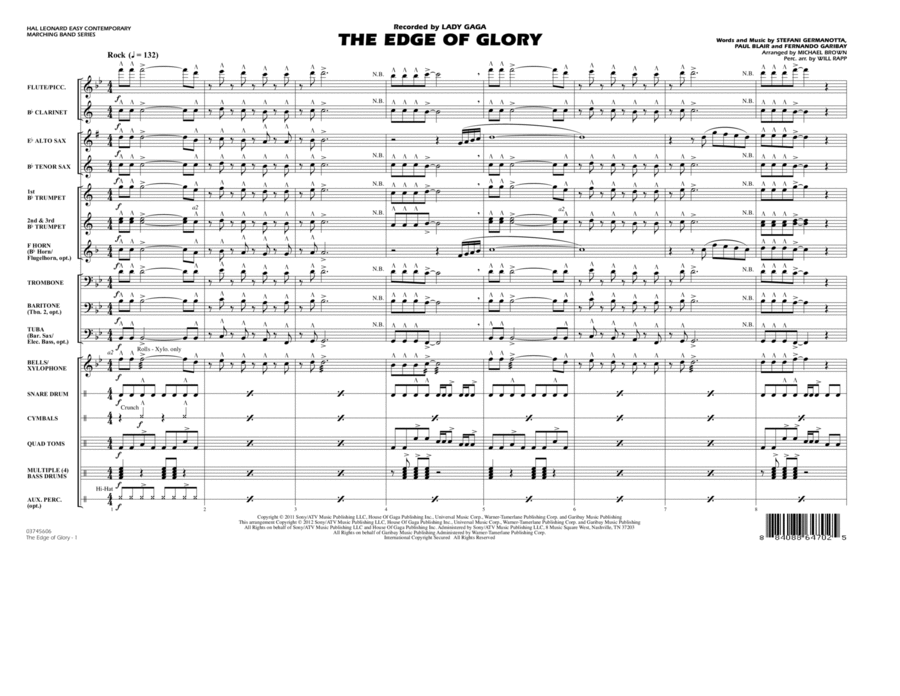 The Edge Of Glory - Full Score Marching Band scores gallery preview page 1