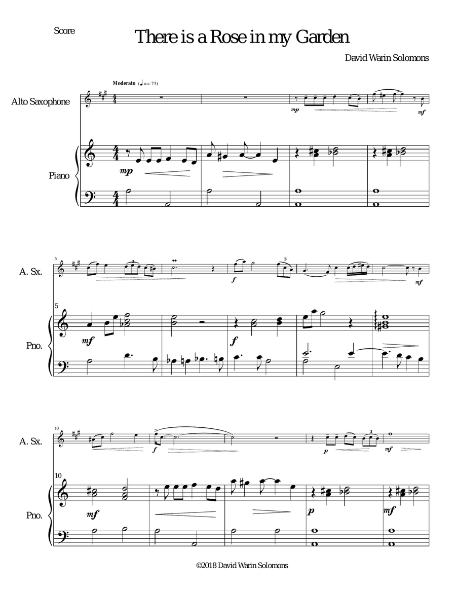 There is a Rose in my Garden for alto saxophone and piano Alto Saxophone scores gallery preview page 1
