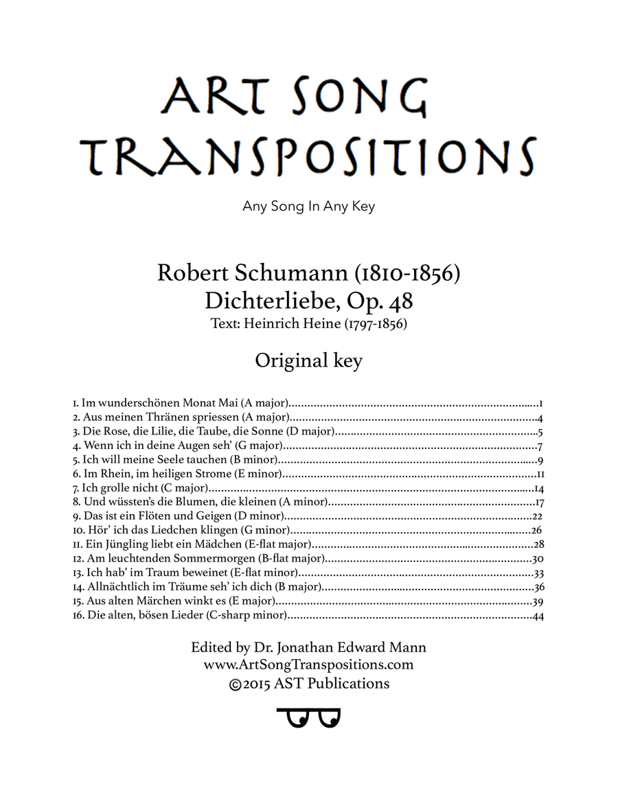 SCHUMANN: Dichterliebe, Op. 48 (Original key) Piano, Vocal scores gallery preview page 1