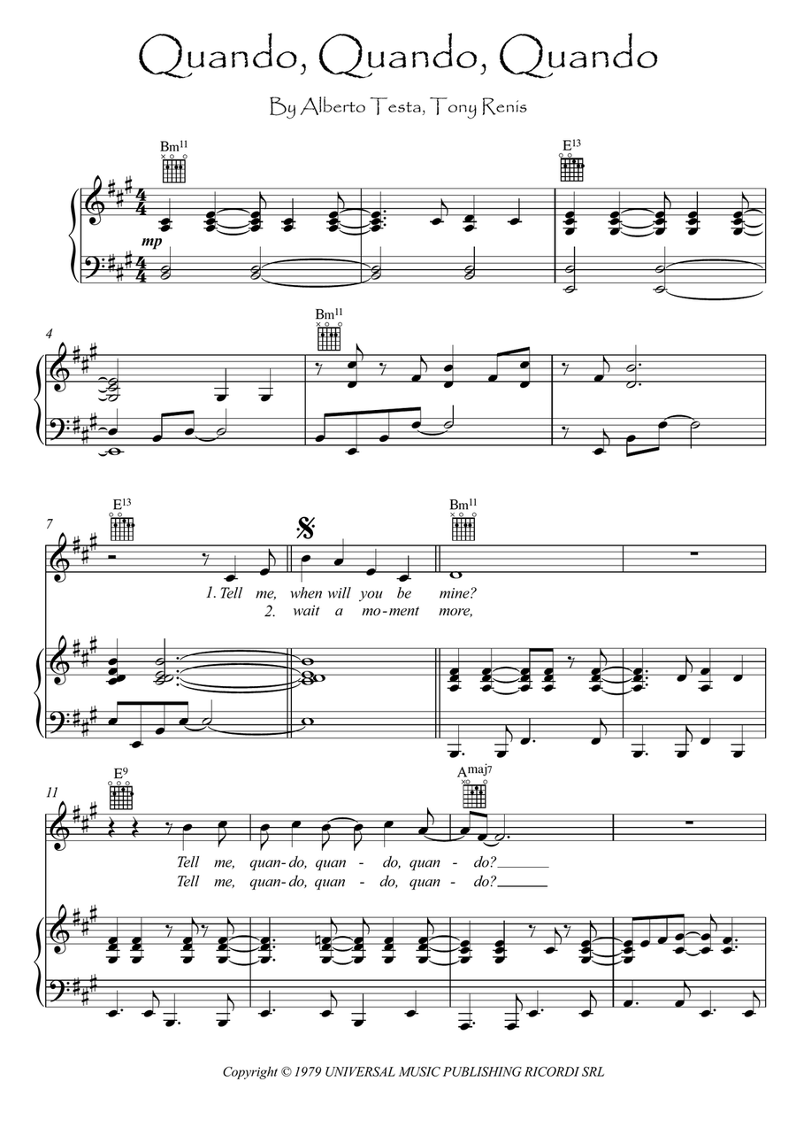 Quando, Quando, Quando (tell Me When) by Tony Renis Voice - Digital Sheet Music