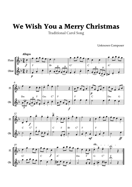 We Wish you a Merry Christmas for Flute and Oboe Duet with Chords image number null