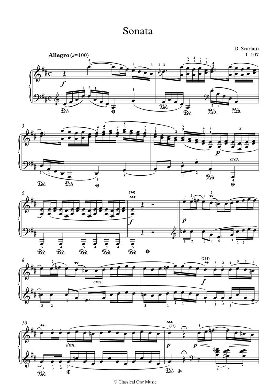 Scarlatti-Sonata in D-Major L.107 K.140(piano) Piano Solo scores gallery preview page 2