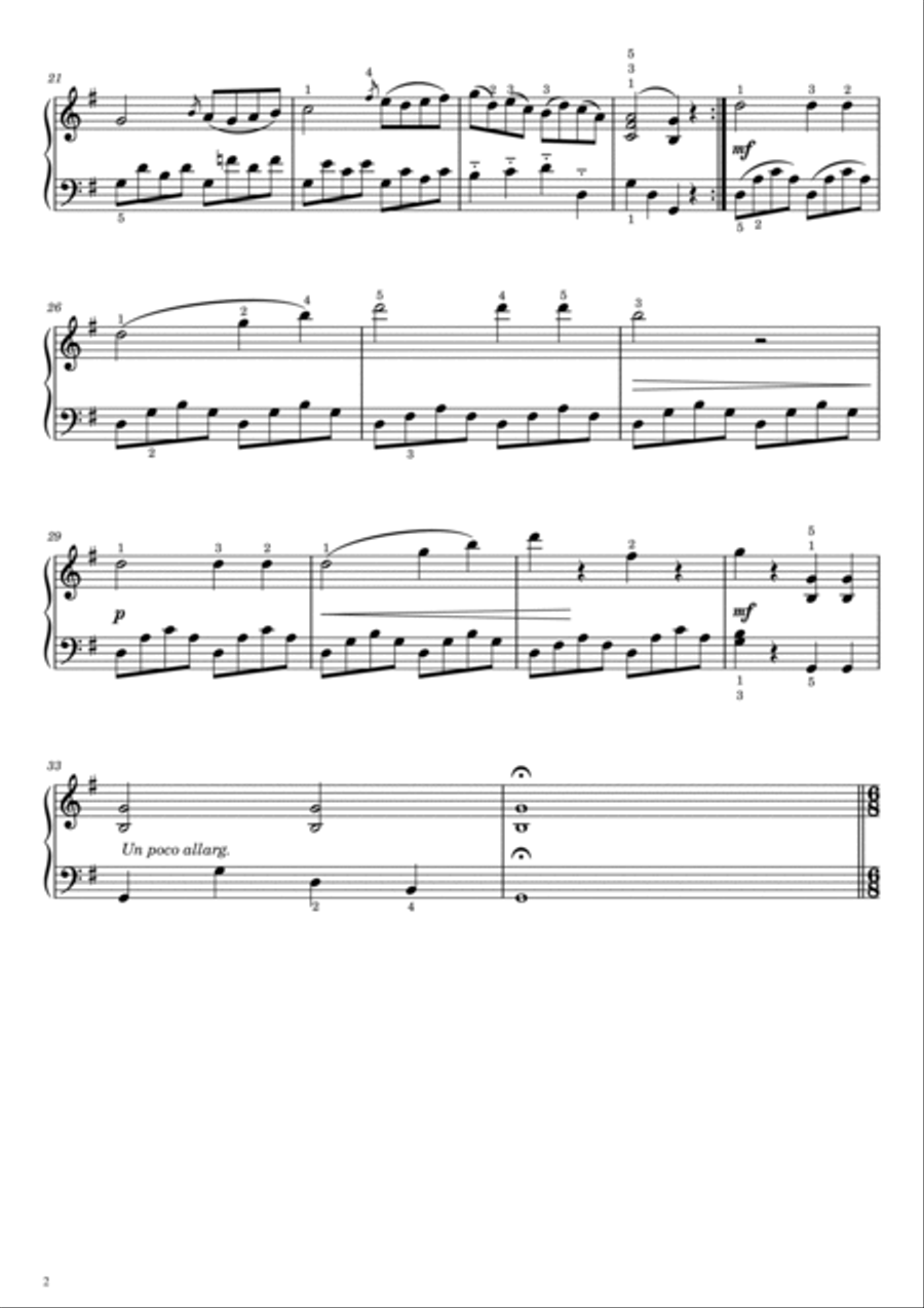 Sonatina in G major - Anh.5 No.1 - Beethoven - Original With Fingered Piano Solo scores gallery preview page 2