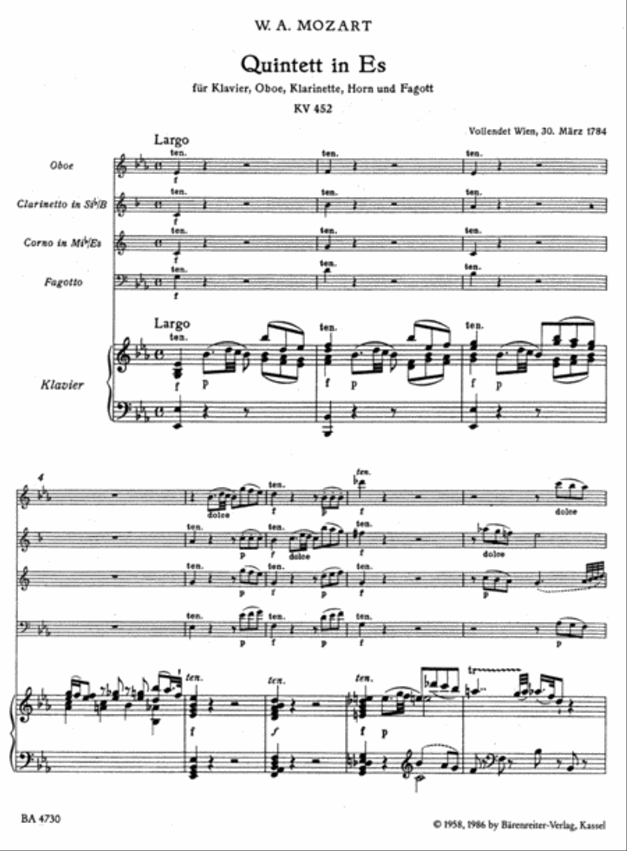 Quintet for Piano, Oboe, Clarinet, Horn and Bassoon E flat major, KV 452 Bassoon scores gallery preview page 2