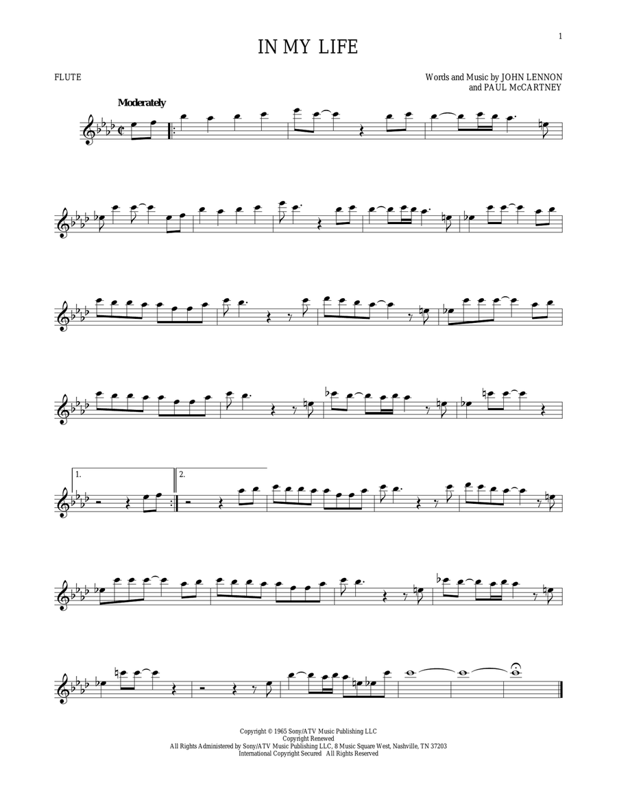 In My Life Flute Solo scores gallery preview page 1